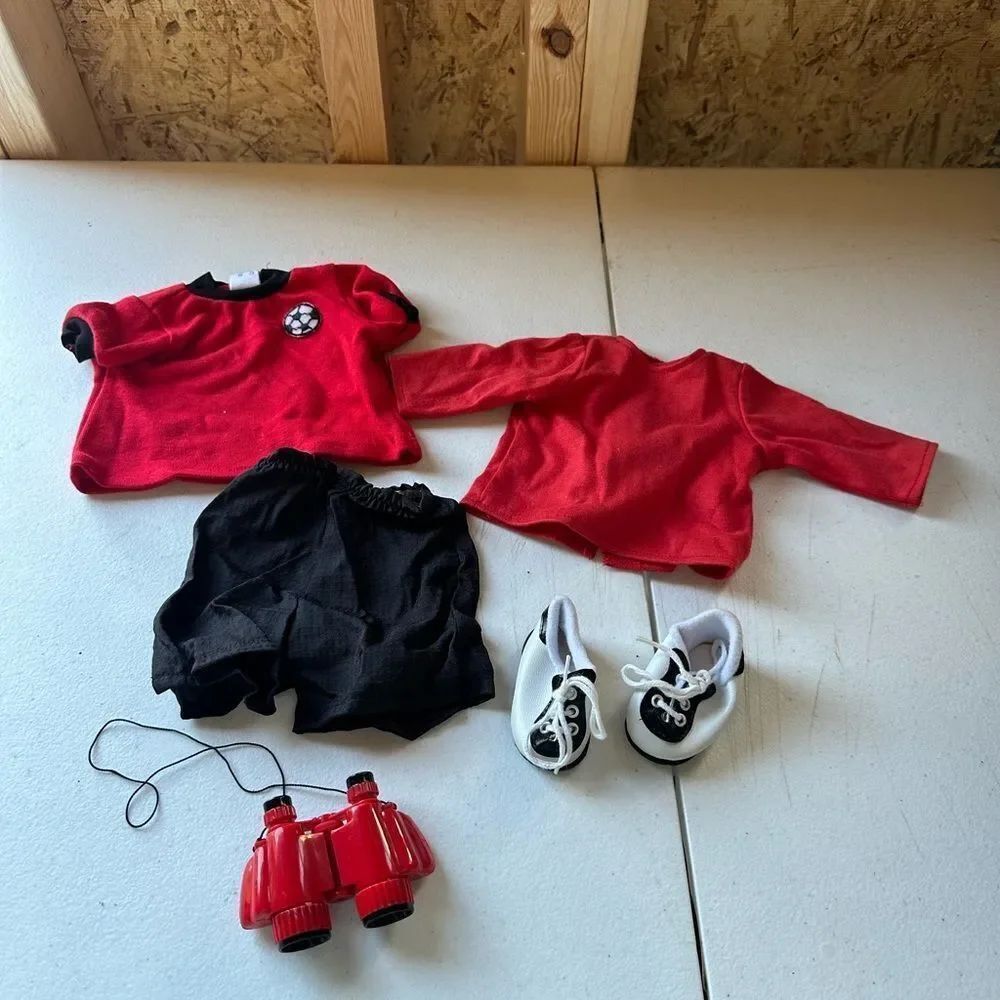 American Girl Red and Black Doll Outfit with Shoes and Binoculars